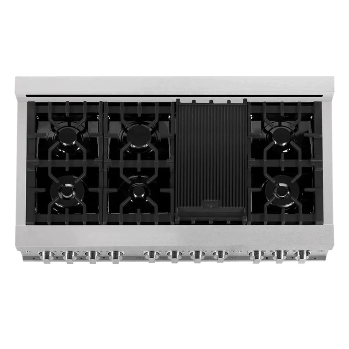 ZLINE 48 In. 6.0 cu. ft. Range with Gas Stove and Gas Oven in DuraSnow® Stainless Steel with Red Matte Doors