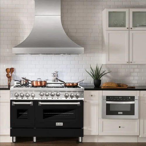 ZLINE 48 Inch 6.0 cu. ft. Range with Gas Stove and Gas Oven in Stainless Steel and Black Matte Door 1