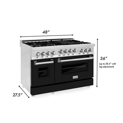 ZLINE 48 Inch 6.0 cu. ft. Range with Gas Stove and Gas Oven in Stainless Steel and Black Matte Door 11