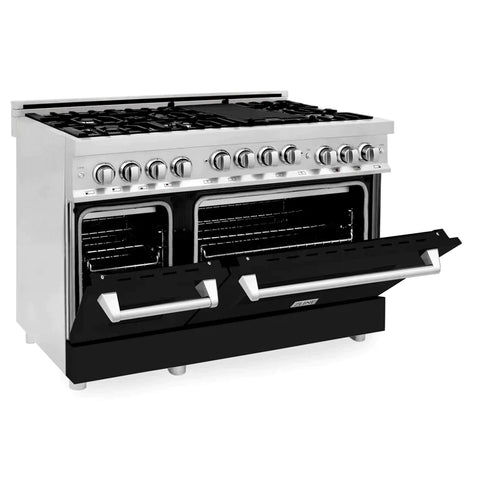 ZLINE 48 Inch 6.0 cu. ft. Range with Gas Stove and Gas Oven in Stainless Steel and Black Matte Door 4