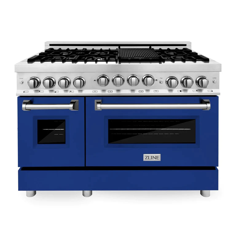 ZLINE 48 Inch 6.0 cu. ft. Range with Gas Stove and Gas Oven in Stainless Steel and Blue Gloss Door 10