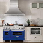 ZLINE 48 Inch 6.0 cu. ft. Range with Gas Stove and Gas Oven in Stainless Steel and Blue Gloss Door 1