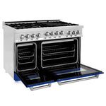 ZLINE 48 Inch 6.0 cu. ft. Range with Gas Stove and Gas Oven in Stainless Steel and Blue Gloss Door 2