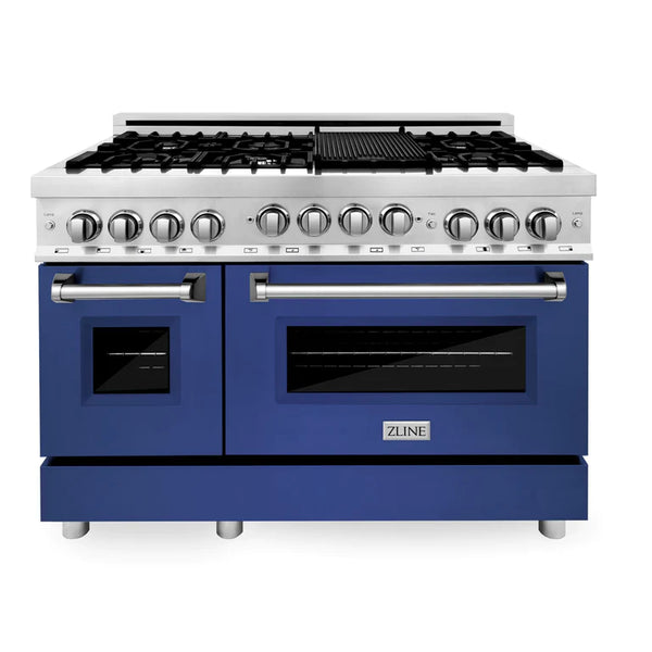 ZLINE 48 Inch 6.0 cu. ft. Range with Gas Stove and Gas Oven in Stainless Steel and Blue Matte Door 9