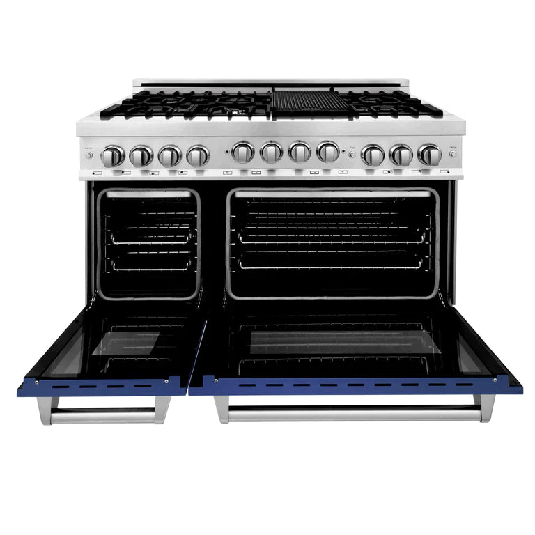 ZLINE 48 Inch 6.0 cu. ft. Range with Gas Stove and Gas Oven in Stainless Steel and Blue Matte Door 2