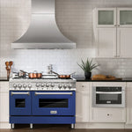 ZLINE 48 Inch 6.0 cu. ft. Range with Gas Stove and Gas Oven in Stainless Steel and Blue Matte Door1