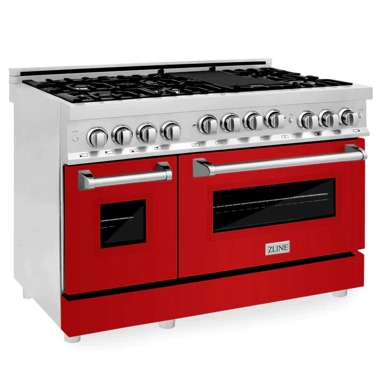 ZLINE 48 Inch 6.0 cu. ft. Range with Gas Stove and Gas Oven in Stainless Steel and Red Gloss Door 11