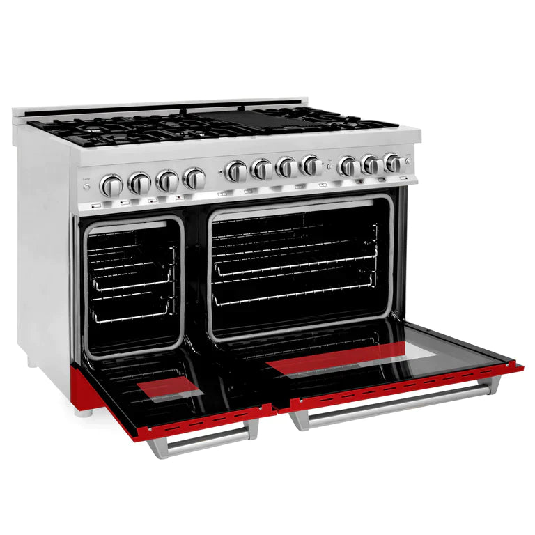 ZLINE 48 Inch 6.0 cu. ft. Range with Gas Stove and Gas Oven in Stainless Steel and Red Gloss Door 2