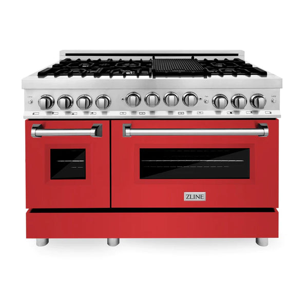ZLINE 48 Inch 6.0 cu. ft. Range with Gas Stove and Gas Oven in Stainless Steel and Red Matte Door 13