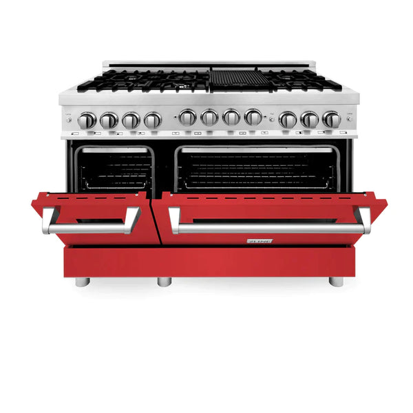 ZLINE 48 Inch 6.0 cu. ft. Range with Gas Stove and Gas Oven in Stainless Steel and Red Matte Door 2
