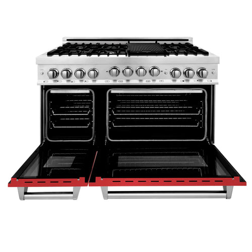 ZLINE 48 Inch 6.0 cu. ft. Range with Gas Stove and Gas Oven in Stainless Steel and Red Matte Door 3
