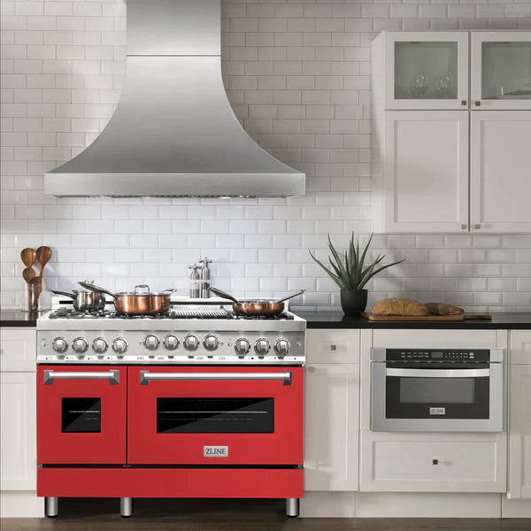 ZLINE 48 Inch 6.0 cu. ft. Range with Gas Stove and Gas Oven in Stainless Steel and Red Matte Door 1