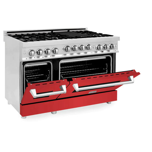 ZLINE 48 Inch 6.0 cu. ft. Range with Gas Stove and Gas Oven in Stainless Steel and Red Matte Door 5