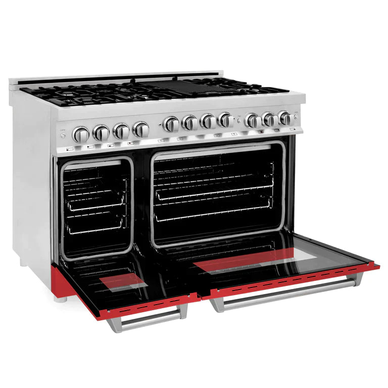 ZLINE 48 Inch 6.0 cu. ft. Range with Gas Stove and Gas Oven in Stainless Steel and Red Matte Door 6
