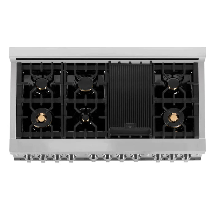 ZLINE 48 Inch 6.0 cu. ft. Range with Gas Stove and Gas Oven in Stainless Steel with Brass Burners