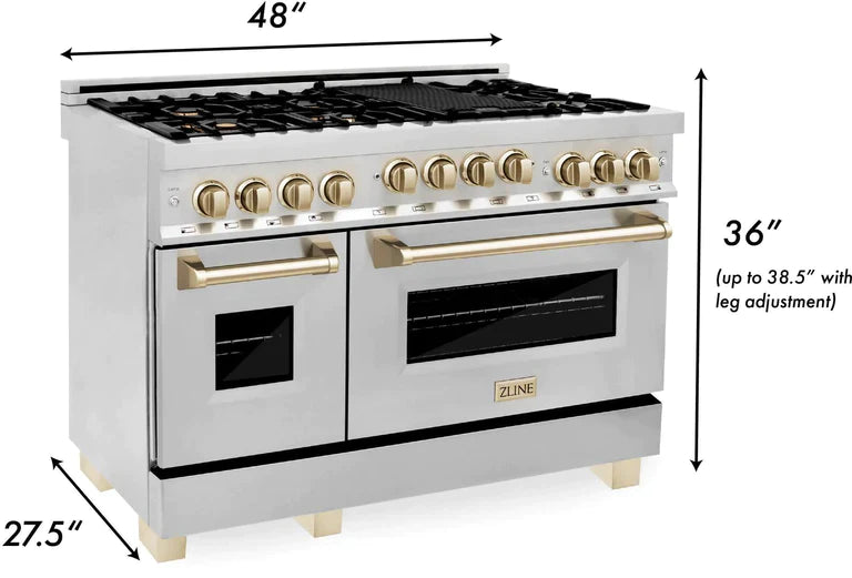 ZLINE 48 Inch Autograph Edition Gas Range in Stainless Steel with White Matte Door and Champagne Bronze Accents