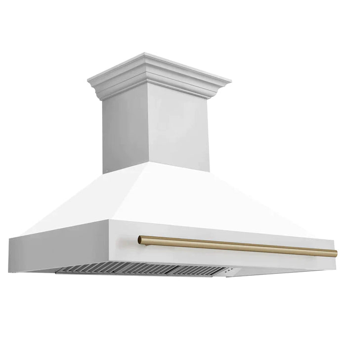 ZLINE Autograph Package - 48 In. Gas Range and Range Hood in Stainless Steel with White Matte Door and Accents