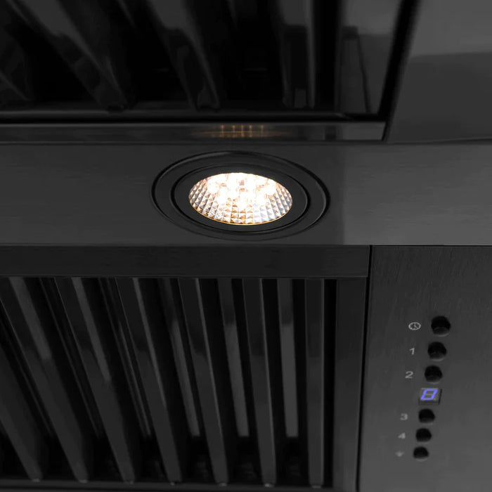 ZLINE Autograph Package - 30 In. Dual Fuel Range, Range Hood in Black Stainless Steel with Champagne Bronze Accents