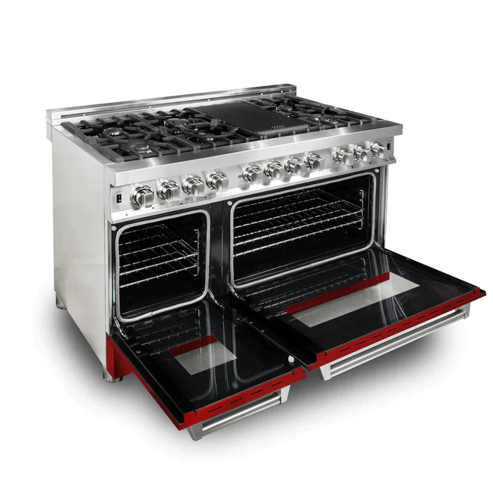 ZLINE 48 in. Professional Gas Burner/Electric Oven Stainless Steel Range with Red Gloss Door