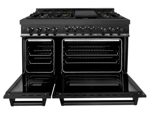 ZLINE Kitchen Package with Black Stainless Steel Refrigeration, 48" Gas Range, 48" Range Hood, Microwave Drawer, and 24" Tall Tub Dishwasher 3