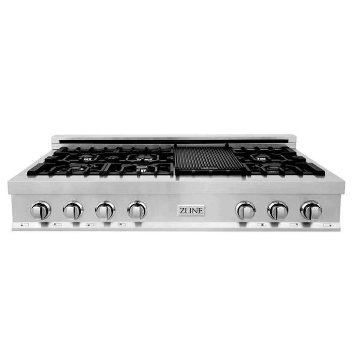 ZLINE Kitchen Package with Water and Ice Dispenser Refrigerator, 48" Rangetop, 48" Range Hood and 30" Single Wall Oven