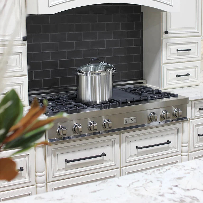 ZLINE Kitchen Package with Water and Ice Dispenser Refrigerator, 48" Rangetop, 48" Range Hood, 30" Single Wall Oven, and 24" Tall Tub Dishwasher