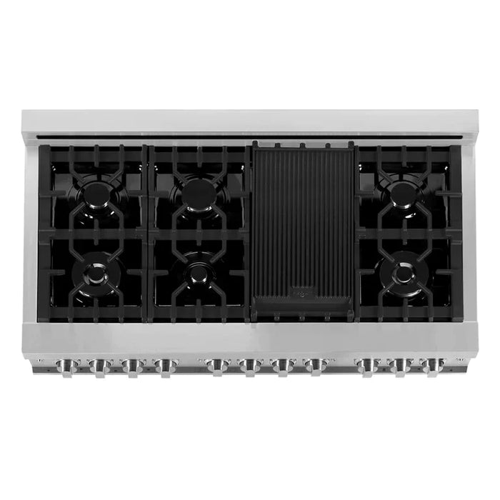 ZLINE Kitchen Package with Stainless Steel Dual Fuel Range, Convertible Vent Range Hood and 24" Microwave Oven