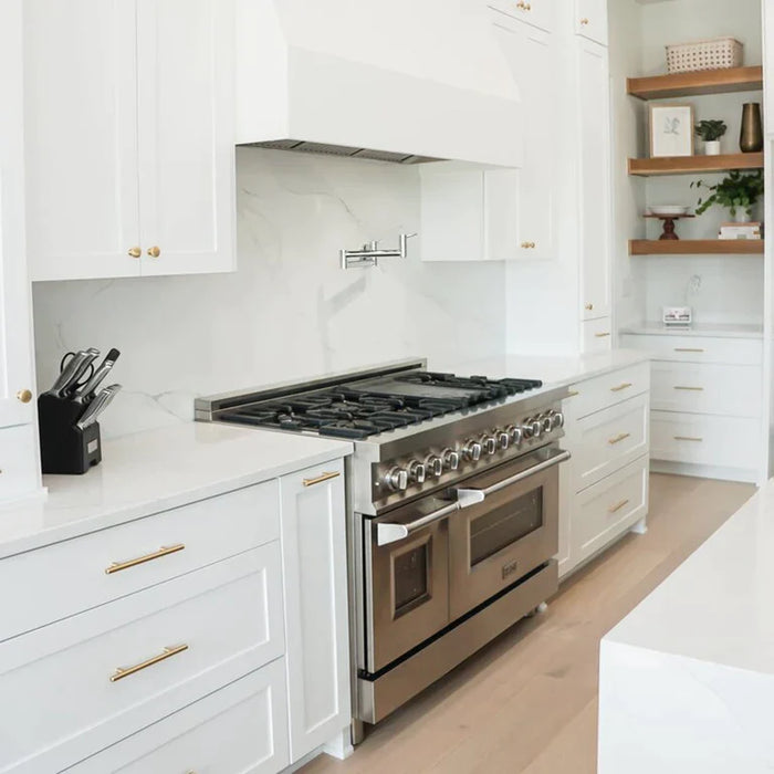 ZLINE 48" Kitchen Package with Stainless Steel Dual Fuel Range, Convertible Vent Range Hood and Dishwasher