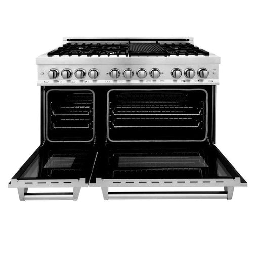 ZLINE Kitchen Package with Stainless Steel Dual Fuel Range, Convertible Vent Range Hood and 24" Microwave Oven 25