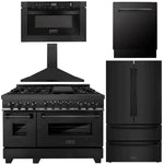ZLINE Kitchen Package with Black Stainless Steel Refrigeration, 48" Gas Range, 48" Range Hood, Microwave Drawer, and 24" Tall Tub Dishwasher1