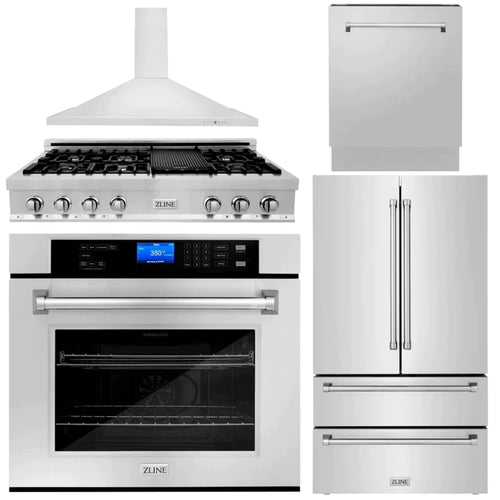 ZLINE Kitchen Package with Water and Ice Dispenser Refrigerator, 30" Dual Fuel Range, 30" Range Hood, Microwave Drawer, and 24" Tall Tub Dishwasher 14