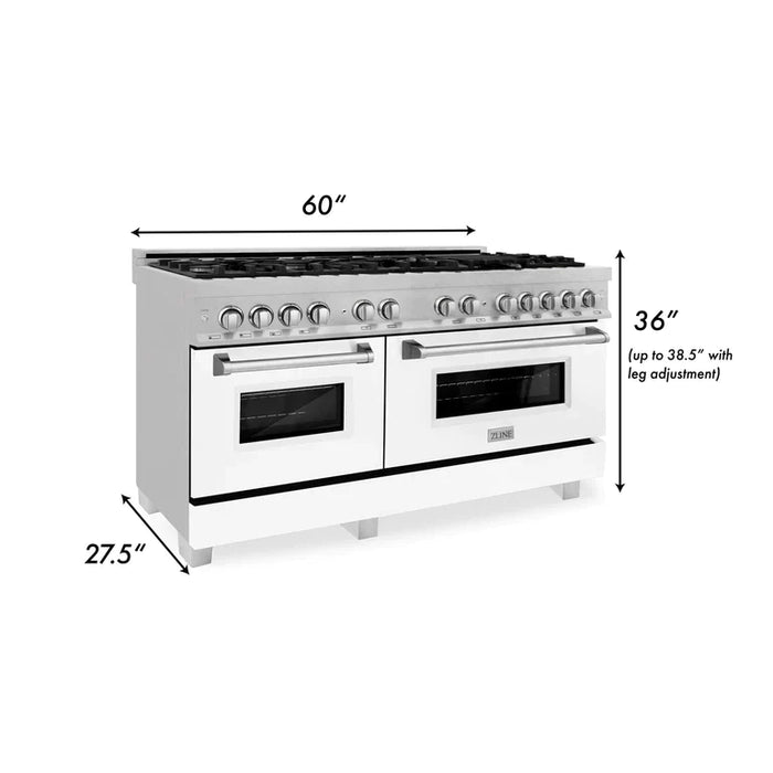 ZLINE 60 In. Professional Dual Fuel Range in DuraSnow®Stainless Steel with White Matte Door