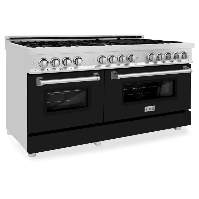 ZLINE 60 In. Professional Dual Fuel Range in DuraSnow®Stainless Steel with Black Matte Door