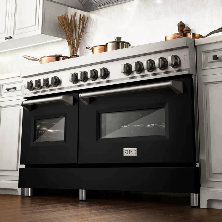 ZLINE 60 In. Professional Dual Fuel Range in DuraSnow®Stainless Steel with Black Matte Door