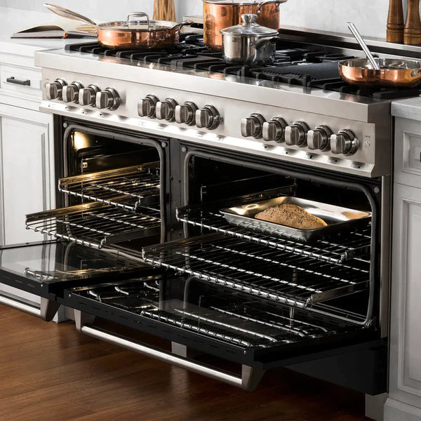 ZLINE 60 In. Professional Dual Fuel Range in DuraSnow®Stainless Steel with Black Matte Door 3