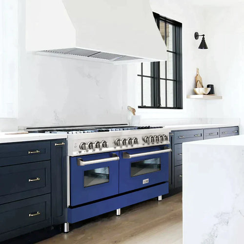 ZLINE 60 In. Professional Dual Fuel Range in DuraSnow® Stainless Steel with Blue Gloss Door 2