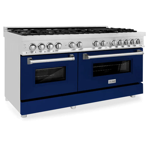 ZLINE 60 in. Professional Gas Burner/Electric Oven Stainless Steel Range with Blue Gloss Door 6