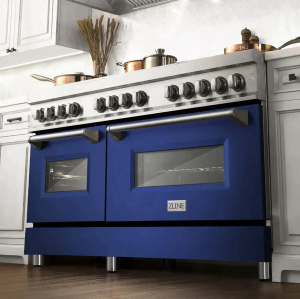 ZLINE 60 in. Professional Gas Burner/Electric Oven Stainless Steel Range with Blue Matte Door 3
