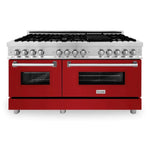 ZLINE 60 in. Professional Gas Burner/Electric Oven Stainless Steel Range with Red Gloss Door12