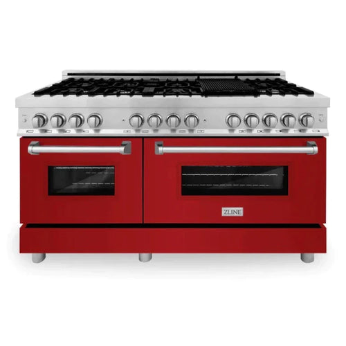 ZLINE 60 in. Professional Gas Burner/Electric Oven Stainless Steel Range with Red Gloss Door 12