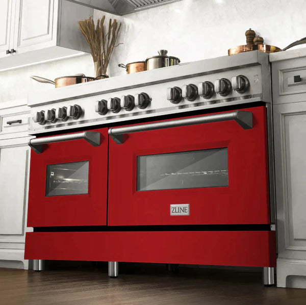 ZLINE 60 in. Professional Gas Burner/Electric Oven Stainless Steel Range with Red Gloss Door 3