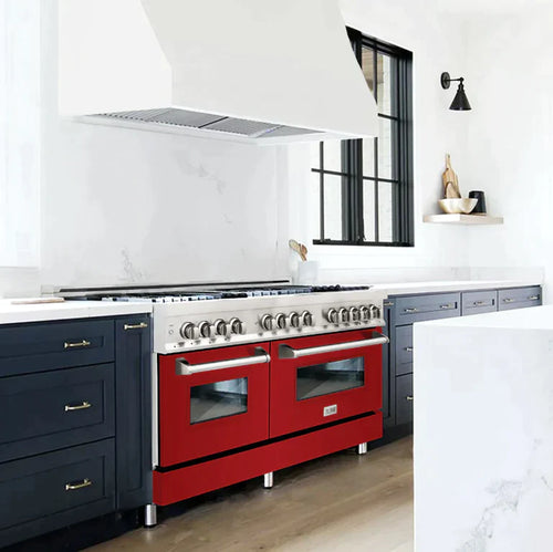 ZLINE 60 in. Professional Gas Burner/Electric Oven Stainless Steel Range with Red Gloss Door 2