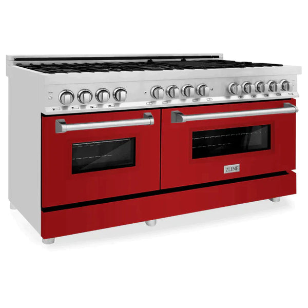 ZLINE 60 in. Professional Gas Burner/Electric Oven Stainless Steel Range with Red Gloss Door 4