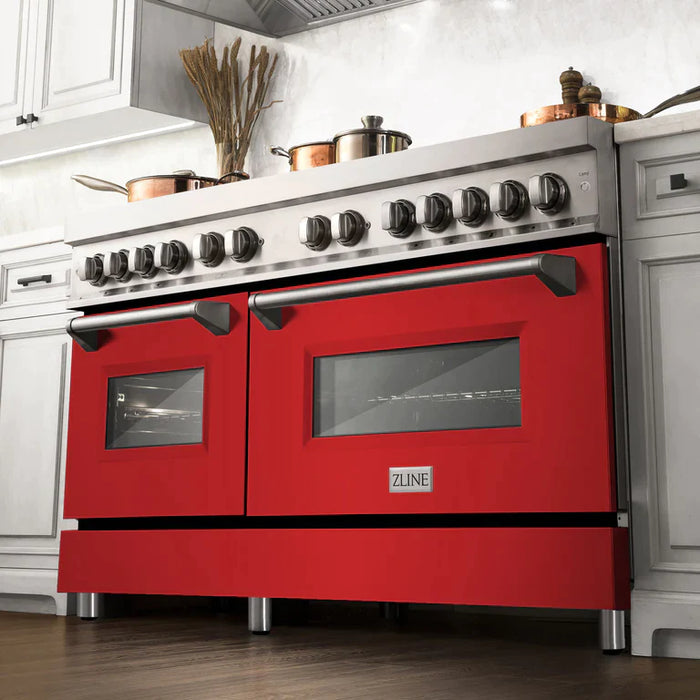 ZLINE 60 in. Professional Gas Burner/Electric Oven Stainless Steel Range with Red Matte Door