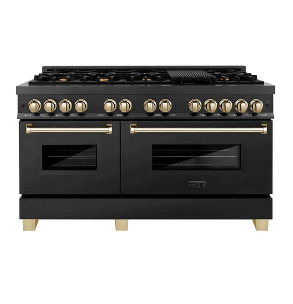 ZLINE Autograph 60 in. Gas Burner/Electric Oven Range in Black Stainless Steel and Gold Accents 7
