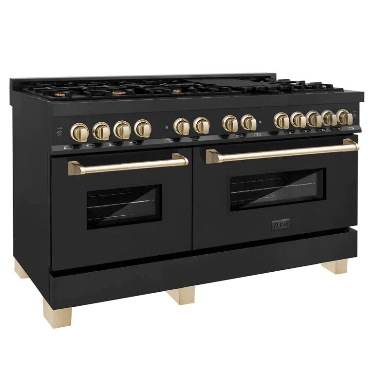 ZLINE Autograph 60 in. Gas Burner/Electric Oven Range in Black Stainless Steel and Gold Accents 2