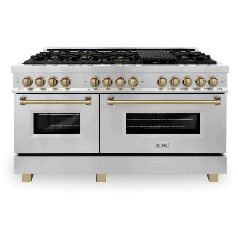 ZLINE 60 Inch Autograph Edition Dual Fuel Range in Stainless Steel with Champagne Bronze Accents 7