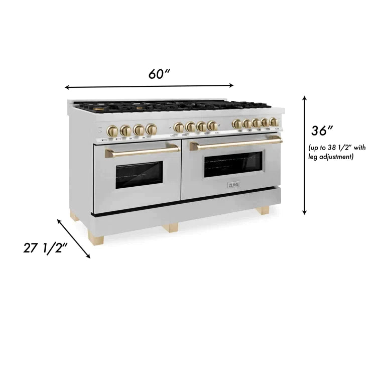 ZLINE 60 Inch Autograph Edition Dual Fuel Range in Stainless Steel with Gold Accents