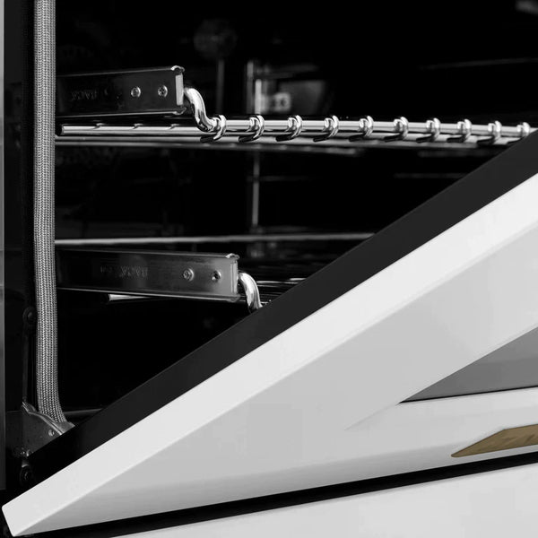 ZLINE 60 Inch Autograph Edition Dual Fuel Range in Stainless Steel with White Matte Door and Champagne Bronze Accents 5