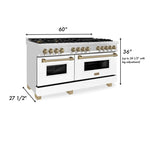 ZLINE 60 Inch Autograph Edition Dual Fuel Range in Stainless Steel with White Matte Door and Champagne Bronze Accents8